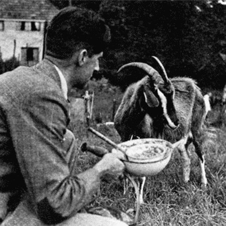 George Orwell et sa chèvre Muriel à Wallington en 1939